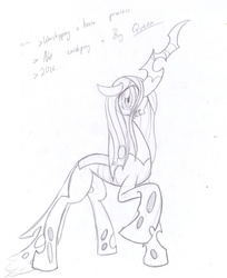 Size: 2656x3248 | Tagged: source needed, safe, artist:seenty, queen chrysalis, changeling, changeling queen, g4, female, high res, monochrome, pencil drawing, solo, traditional art