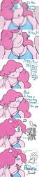 Size: 1280x5744 | Tagged: safe, artist:simplyshivers, pinkie pie, earth pony, anthro, g4, askpinkiepred, drool, implied vore, kitchen eyes, stomach noise, talking to viewer