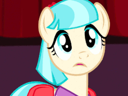 Size: 480x360 | Tagged: safe, screencap, coco pommel, pony, rarity takes manehattan, :s, animated, cocobetes, cropped, cute, female, solo, talking, wavy mouth