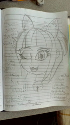 Size: 1872x3328 | Tagged: safe, diwata aino, orange sherbette, sunny flare, equestria girls, g4, :3, cute, happy, lined paper, monochrome, one eye closed, open mouth, photo, sketch, smiling, traditional art, wink