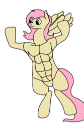 Size: 1600x2400 | Tagged: safe, artist:shit-tier, fluttershy, anthro, unguligrade anthro, g4, colored, female, flying, muscles, muscleshy, solo, stylistic suck, wat