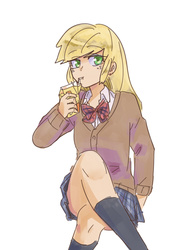 Size: 700x900 | Tagged: safe, artist:misochikin, applejack, equestria girls, g4, clothes, female, humanized, looking at you, school uniform, solo