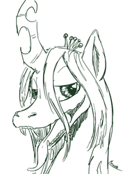 Size: 826x1169 | Tagged: safe, artist:darkhestur, queen chrysalis, changeling, changeling queen, g4, female, monochrome, sketch, solo, tongue out