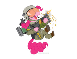 Size: 3300x2550 | Tagged: safe, artist:astralbeast, pinkie pie, g4, female, gun, high res, machine gun, mk.46, shooting, solo, weapon