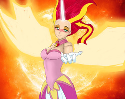 Size: 800x629 | Tagged: safe, artist:barskavil, sunset shimmer, equestria girls, g4, my little pony equestria girls: friendship games, breasts, busty sunset shimmer, daydream shimmer, female, solo, sun