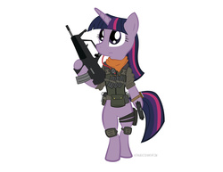 Size: 1650x1275 | Tagged: safe, artist:astralbeast, twilight sparkle, pony, g4, bipedal, female, solo, weapon