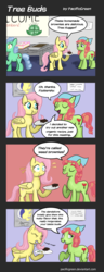 Size: 730x1900 | Tagged: safe, artist:pacificgreen, fluttershy, tree hugger, comic:tree buds, g4, bait and switch, brownie, comic, food, pun