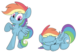 Size: 2754x1838 | Tagged: dead source, safe, artist:jittery-the-dragon, rainbow dash, g4, behaving like a cat, chest fluff, cute, dashabetes, ear fluff, eyes closed, female, prone, simple background, sleeping, solo, transparent background