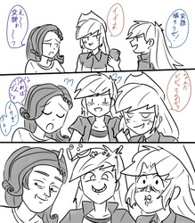 Size: 700x800 | Tagged: safe, artist:misochikin, applejack, rainbow dash, rarity, equestria girls, g4, comic, faic, humanized, japanese, le lenny face, manga, translation request, wat