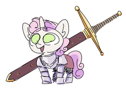 Size: 967x685 | Tagged: safe, artist:nobody, sweetie belle, g4, armor, cute, fantasy class, female, knight, solo, sword, warrior, weapon