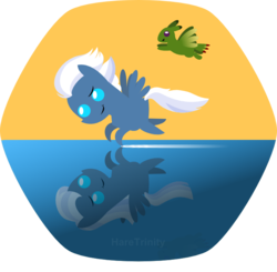 Size: 696x682 | Tagged: safe, artist:haretrinity, night glider, skvader, g4, duality, female, flying, pointy ponies, reflection, simple background, solo, transparent background, water