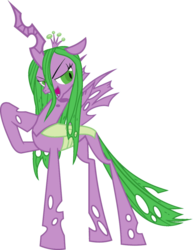 Size: 786x1016 | Tagged: safe, artist:blah23z, edit, queen chrysalis, spike, changeling, changeling queen, g4, female, hoof on chest, open mouth, palette swap, recolor, simple background, solo, transparent background, vector