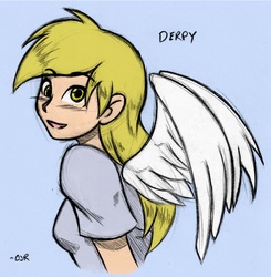 Size: 1013x1033 | Tagged: safe, artist:ixalon, artist:x-cross, color edit, edit, derpy hooves, human, g4, colored, female, humanized, solo, winged humanization