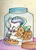 Size: 1983x2776 | Tagged: safe, artist:cutepencilcase, princess celestia, g4, cookie, cookie jar, cookie jar pony, crumbs, cute, cutelestia, eyes closed, female, food, micro, pony in a bottle, solo, tail bow, traditional art