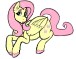 Size: 2366x1832 | Tagged: safe, artist:graffiti, fluttershy, pegasus, pony, g4, colored hooves, ear fluff, eye shimmer, female, prone, solo
