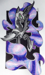 Size: 1170x1920 | Tagged: safe, artist:mizulela, nightmare moon, g4, female, solo, traditional art