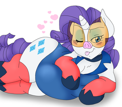 Size: 2299x2007 | Tagged: safe, artist:blackbewhite2k7, rarity, belly, big belly, chubby, costume swap, fat, female, huge butt, large butt, on side, pig nose, raritubby, solo, the capitalist piglette, tongue out