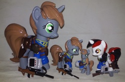 Size: 2293x1509 | Tagged: safe, artist:gryphyn-bloodheart, oc, oc only, oc:blackjack, oc:littlepip, pony, unicorn, fallout equestria, fallout equestria: project horizons, blind bag, clothes, colored sclera, customized toy, fanfic, female, funko, gun, handgun, hooves, horn, irl, jumpsuit, little macintosh, mare, mystery mini, optical sight, photo, pipbuck, revolver, saddle bag, toy, vault suit, weapon, yellow sclera