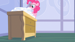 Size: 1280x720 | Tagged: safe, screencap, pinkie pie, baby cakes, g4, baby, changing table, diaper, female, out of context, solo