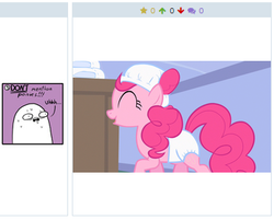 Size: 346x278 | Tagged: safe, screencap, pinkie pie, derpibooru, g4, awkward, diaper, exploitable meme, implied diaper fetish, juxtaposition, juxtaposition win, meme, meta, non-baby in diaper