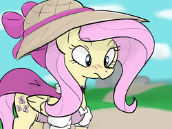 Size: 1000x750 | Tagged: safe, artist:^:3, fluttershy, g4, blushing, clothes, female, hat, solo
