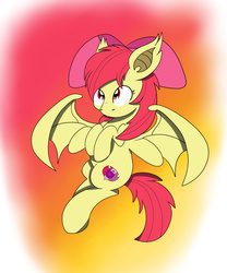 Size: 1024x1229 | Tagged: safe, artist:theartistsora, apple bloom, bat pony, pony, g4, bat ponified, bloombat, cutie mark, fangs, female, filly, race swap, red eyes, solo, the cmc's cutie marks