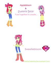 Size: 1020x1278 | Tagged: safe, artist:prettycelestia, apple bloom, sweetie belle, oc, oc:sweetiebloom, equestria girls, g4, fusion, fusion:apple bloom, fusion:sweetie belle, fusion:sweetiebloom, multiple arms, multiple limbs, simple background, white background