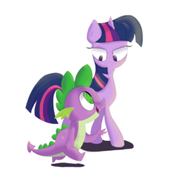 Size: 1500x1500 | Tagged: safe, artist:friendlyraccoon, spike, twilight sparkle, alicorn, pony, g4, female, lidded eyes, mare, twilight sparkle (alicorn), walking