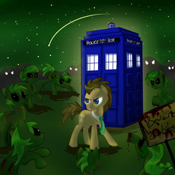 Size: 2500x2500 | Tagged: safe, artist:friendlyraccoon, doctor whooves, time turner, earth pony, pony, zombie, g4, crossover, doctor who, high res, male, necktie, stallion, tardis, the doctor