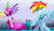 Size: 2466x1435 | Tagged: safe, artist:php69, pinkie pie, rainbow dash, fanfic:cupcakes, g4, flying, pinkamena diane pie, wings