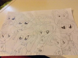 Size: 960x717 | Tagged: safe, applejack, fluttershy, pinkie pie, rainbow dash, rarity, starlight glimmer, trixie, twilight sparkle, pony, unicorn, g4, female, mane six, mare, pencil drawing, traditional art