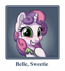 Size: 1100x1202 | Tagged: safe, artist:bobdude0, sweetie belle, pony, unicorn, g4, blushing, clothes, cute, diasweetes, female, filly, looking at you, smiling, solo, yearbook photo