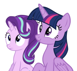 Size: 1240x1145 | Tagged: safe, artist:hendro107, starlight glimmer, twilight sparkle, alicorn, pony, unicorn, g4, .psd available, cute, duo, duo female, female, glimmerbetes, mare, simple background, smiling, transparent background, twiabetes, twilight sparkle (alicorn), varying degrees of want, vector
