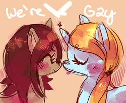 Size: 1100x900 | Tagged: safe, artist:cherivinca, oc, oc only, pony, duo, female, lesbian, nuzzling