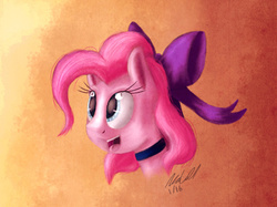 Size: 1033x773 | Tagged: safe, artist:mcmeg29, pinkie pie, earth pony, pony, g4, bow, bust, choker, female, hair bow, happy, mare, open mouth, portrait, saloon pinkie, smiling, solo