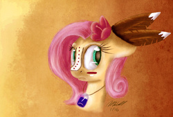 Size: 1280x864 | Tagged: safe, artist:mcmeg29, fluttershy, g4, feather, female, flower, flower in hair, solo, tribal