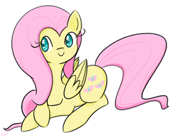 Size: 582x459 | Tagged: safe, artist:raspberry-wings, fluttershy, g4, female, prone, simple background, solo