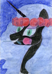 Size: 2296x3257 | Tagged: safe, artist:irfp250n, nightmare moon, g4, bust, female, flower, flower in hair, flower in mouth, high res, mouth hold, rose, solo, traditional art