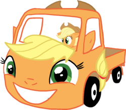 Size: 1024x895 | Tagged: safe, applejack, g4, automobile, female, kia, kia bongo, not salmon, pickup truck, solo, truck, wat