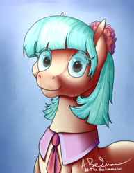 Size: 2550x3310 | Tagged: safe, artist:thebeckmanator, coco pommel, g4, female, high res, smiling, solo, staring into your soul