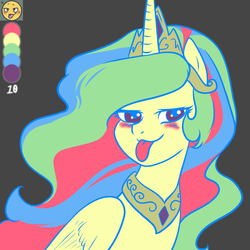 Size: 1500x1500 | Tagged: safe, artist:itsnotdaijoubu, princess celestia, g4, :p, bedroom eyes, blushing, female, limited palette, looking at you, smiling, solo, tongue out