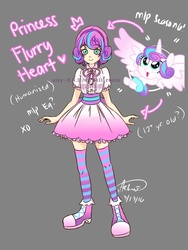 Size: 1200x1600 | Tagged: safe, artist:aizy-boy, princess flurry heart, human, pony, g4, season 6, clothes, dress, female, humanized, looking at you, older, smiling, socks, solo, striped socks, thigh highs