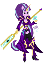 Size: 2550x3510 | Tagged: safe, artist:e-e-r, starlight glimmer, equestria girls, g4, belly button, cleavage, element of magic, equestria girls-ified, female, high res, midriff, ponied up, s5 starlight, simple background, solo, staff, staff of sameness, transparent background