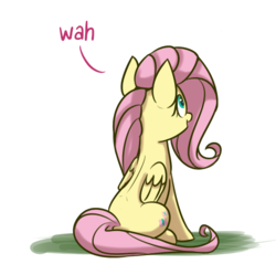 Size: 536x512 | Tagged: safe, artist:heir-of-rick, edit, fluttershy, g4, dialogue, female, open mouth, simple background, sitting, solo, wah, white background