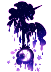 Size: 621x879 | Tagged: safe, artist:theuselesstoe, tantabus, g4, crescent moon, cutie mark, design, liquid, melting, moon, shirt design, simple background, solo, stars, transparent background, transparent moon