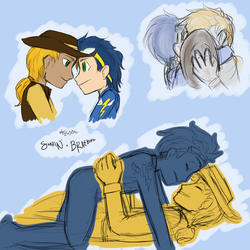 Size: 1024x1024 | Tagged: safe, artist:drgaster, braeburn, soarin', human, g4, gay, humanized, male, ship:soarburn, shipping