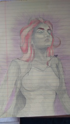 Size: 1836x3264 | Tagged: safe, artist:gah!, sunset shimmer, human, g4, humanized, lined paper, pseudo realism, traditional art