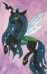 Size: 663x1044 | Tagged: safe, artist:enuwey, queen chrysalis, changeling, changeling queen, g4, crown, female, jewelry, regalia, solo, traditional art