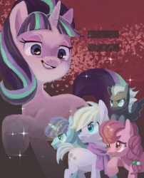 Size: 2500x3100 | Tagged: safe, artist:ikirunosindo, double diamond, night glider, party favor, starlight glimmer, sugar belle, earth pony, pegasus, pony, unicorn, g4, the cutie map, equal four, high res, pixiv