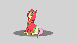 Size: 1920x1080 | Tagged: safe, artist:tiberiusmoon, big macintosh, fluttershy, earth pony, pony, g4, clothes, hoodie, male, ship:fluttermac, shipping, solo, stallion, straight